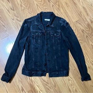 All saints Men’s Distressed Denim Jacket faded black trucker jean jacket size M